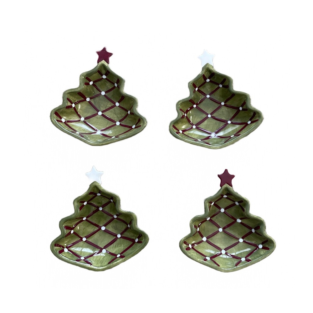 POTTERY BARN Season’s Greetings Christmas Tree Candy / Nut Dishes - EUC